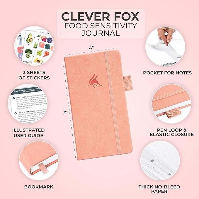 Clever Fox Food Sensitivity Journal Pocket – Daily Intolerance & Symptom Log for IBS, Diabetic, Low Fodmap, Elimination Diet – Health Tracker, 3.7x6.7 (Peach Pink) - Bloomnest