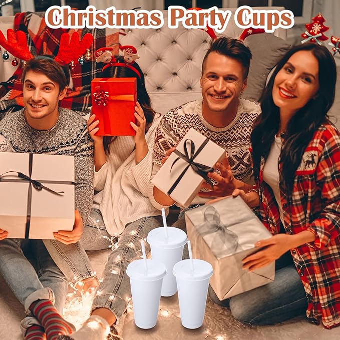 Honeydak 30 Pack Tumbler with Straw and Lid Bulk Water Bottle Iced Coffee Travel Mug Cup Reusable Plastic Cups for Party Birthdays 24-27 oz (White Color) - Bloomnest