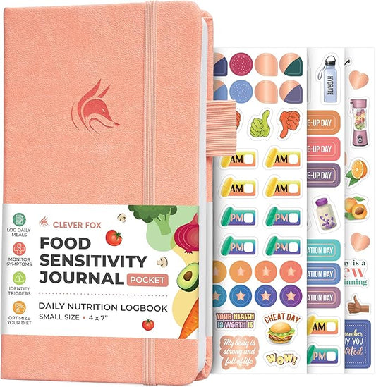 Clever Fox Food Sensitivity Journal Pocket – Daily Intolerance & Symptom Log for IBS, Diabetic, Low Fodmap, Elimination Diet – Health Tracker, 3.7x6.7 (Peach Pink) - Bloomnest
