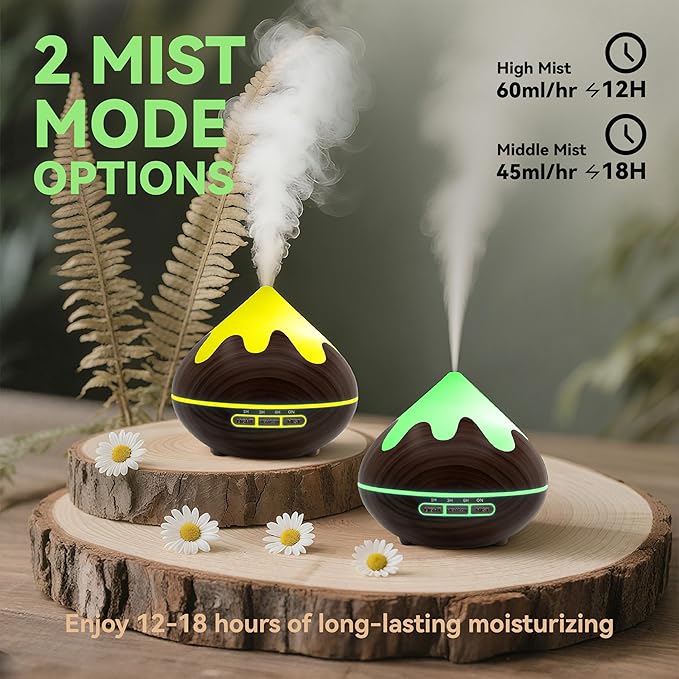 500ML Essential Oil Diffuser, Aromatherapy Diffuser with Remote Control, Multifunctional Air Diffusers for Home Office Room, Fragrance Aroma Diffuser with 7 Color LED & 2 Mist Mode, Dark Brown - Bloomnest