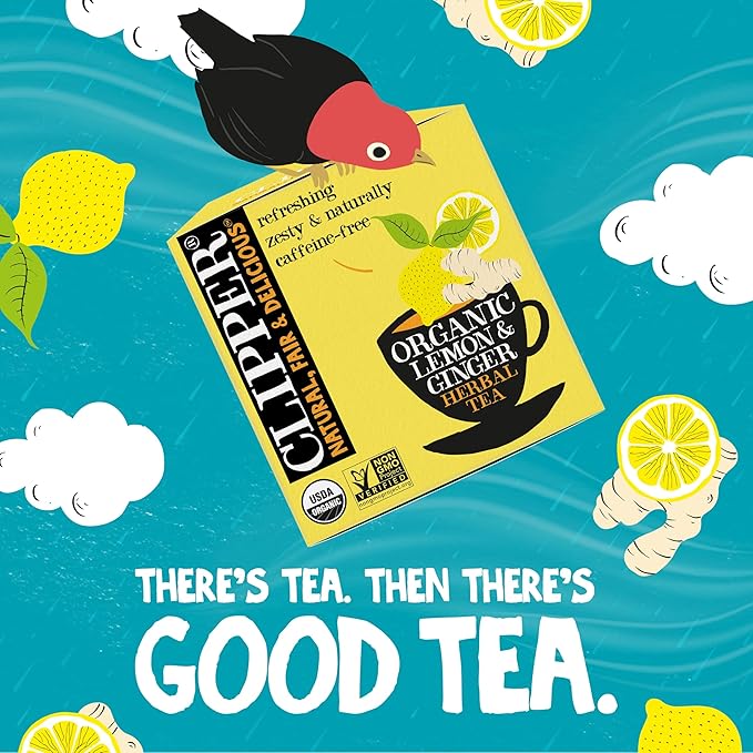 Clipper Tea Lemon & Ginger Teabags – Caffeine Free, USDA Organic, Great Hot or Iced – Aromatic, Natural, Fair & Delicious – 50 Tea Bags - Bloomnest