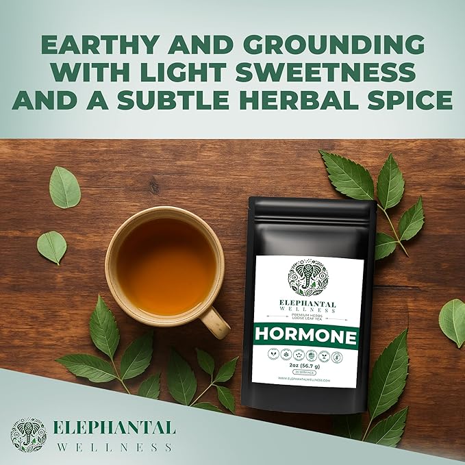 Elephantal Wellness Premium Hormone Herbal Tea | PCOS, Hormonal Balance & Mood Support with Chaste Berry, Shatavari, Dong Quai & Black Cohosh | Handmade, Non-GMO, Caffeine-Free Loose Leaf Blend | 2oz Loose Leaf, 20 Servings - Bloomnest