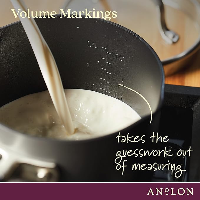 Anolon Advanced Home Hard Anodized Nonstick Sauce Pan/Saucepan with Straining and Lid, 2 Quart (2 Qt Straining Saucepan, Moonstone) - Bloomnest