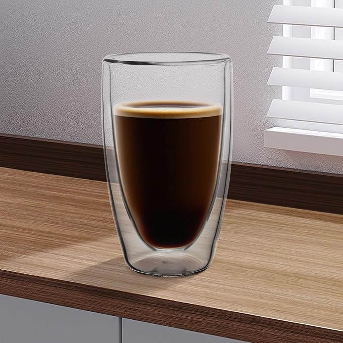 NIRA.Z 2 Pack16oz Double Wall Glass Coffee Mugs, No Hole Bottom, Insulated Borosilicate Glass Coffee Cups, Clear Mugs for Hot & Cold Beverages, Perfect for Espresso, Latte, Tea, Cappuccino - Bloomnest
