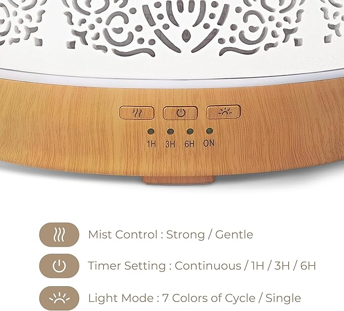 Earnest Living Essential Oil Diffuser White Ceramic Diffuser 500 ml Timers Night Lights and Auto Off Function Home Office Humidifier Aromatherapy Diffusers for Essential Oils - Bloomnest