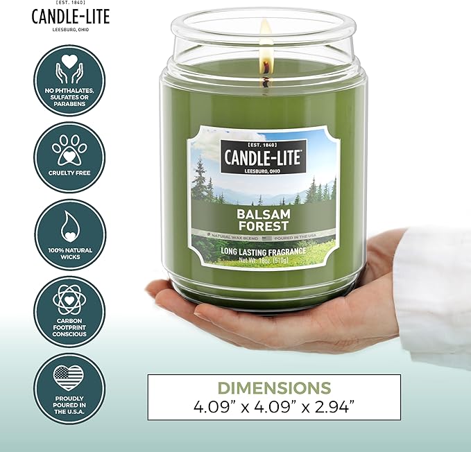 Candle-lite Fall Scented Candles, Balsam Forest Fragrance, 18 oz Jar, Proudly Poured in USA, Aromatherapy Candle, Single-Wick with 110 Hours of Burn Time, Perfect for Creating a Refreshing Ambiance - Bloomnest