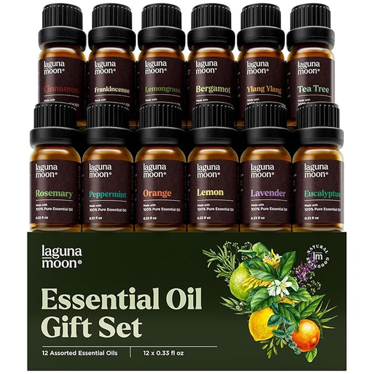 Lagunamoon Essential Oils Set - 12 Piece Premium Grade Home Essentials Oils - for Diffusers, Fragrance, Scents for Candle Making - Natural Aromatherapy Oils for Cars & Home Products, Room Sprays - Bloomnest