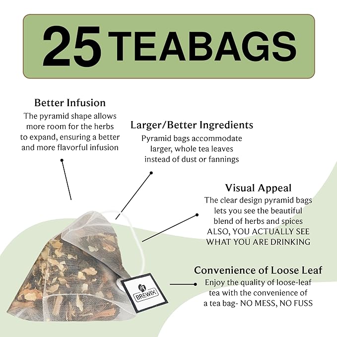 BREWIX, Jasmine Green Tea (25 Pyramid Tea Bags) | High Grown Green Tea from Himalayas with Jasmine | Caffeinated Tea Loose Leaf | High Elevation Grown - Bloomnest