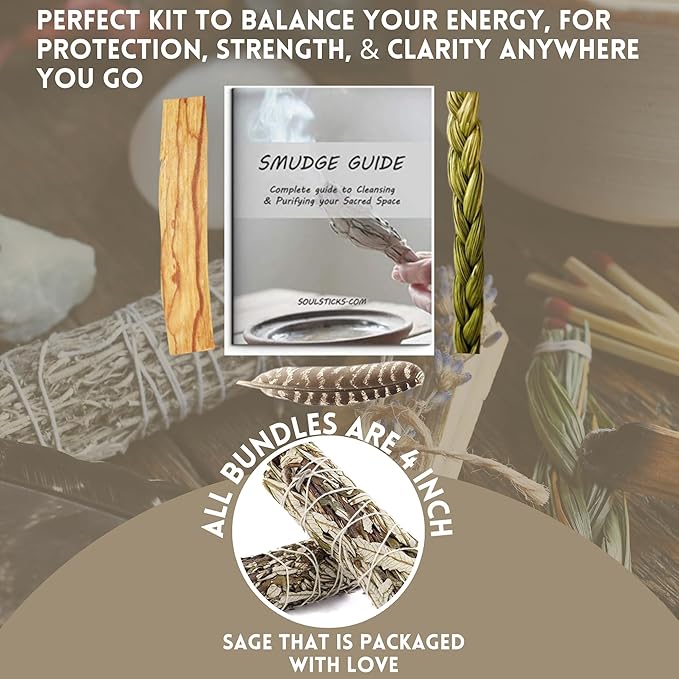 Ancient VEDA Organic Smudge Kit – Yerba Santa, Palo Santo, Sweetgrass Braid, Feather & Smudge Guide | Home Cleansing Kit for Meditation, Yoga, Energy Healing & Gift (Starter Kit, Yerba Santa Sage) AncientVeda