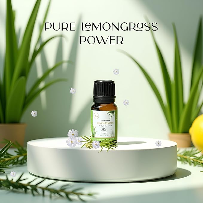 Lemongrass Essential Oil 0.33 fl oz – 100% Pure & Natural Cymbopogon Flexuosus – Undiluted Steam Distilled Oil for Diffuser, Aromatherapy, Skin, Hair, Massage & DIY Candle Making MyAce