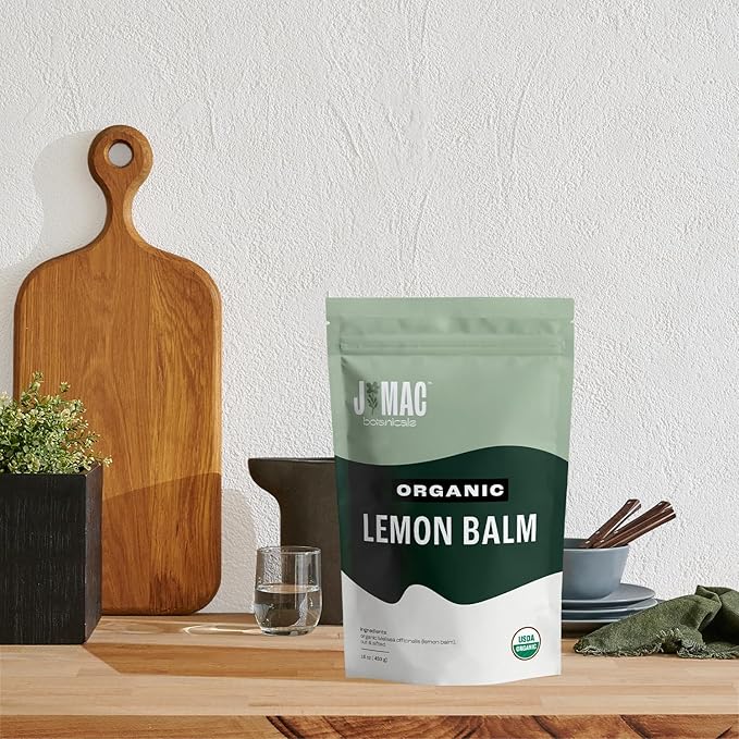J Mac Botanicals Organic Lemon Balm (4 oz), Loose Leaf Tea, Dried Lemon Balm Tea, herbal Infusion, Lemon balm leaves, melissa officinalis tea, Certified USDA Organic - Bloomnest