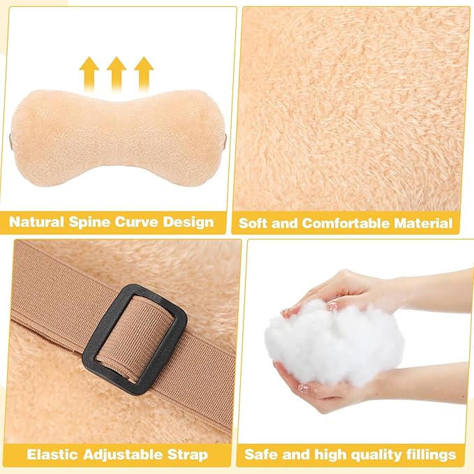 1 Pc Neck Pillow for Recliner Headrest Pillow Bone Shaped Chair Plush with Adjustable Strap Neck Support and Pain Relief Curve Head Cushion for Car Travel Airplane (Coffee) - Bloomnest
