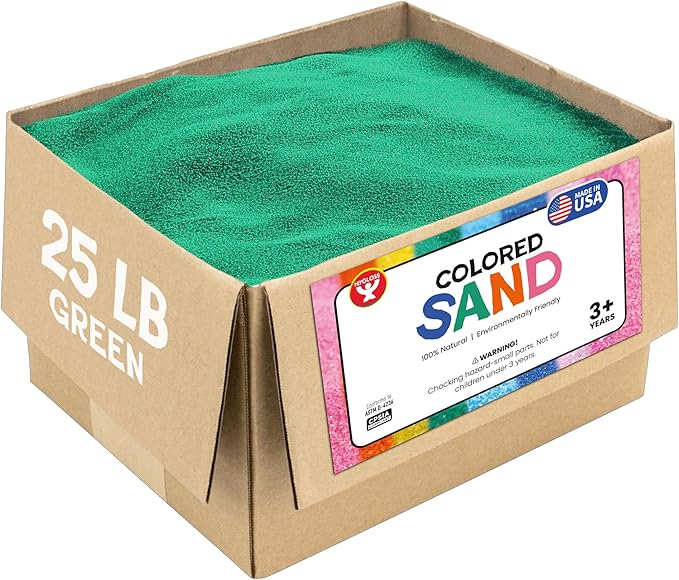 Hygloss Colored Sand for Crafts – 25 lb, Green – Vibrant Colorful Fine Sensory Play Sand Art Kits for Kids – Classroom Activities for Children 3 4 5 6 7 8 9 10 11 12 – Safe for Ages 3+ - Bloomnest