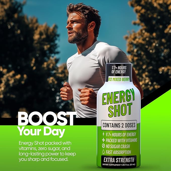 B12 Mixed Berry Extra Strength Energy Shot 8 pk – 260mg Natural Caffeine B12 B6 – Energy & Vitality Support – 2 Servings Sugar Free Zero Calorie Green Tea B-Vitamins Electrolytes Vegan – 1.93 fl oz - Bloomnest