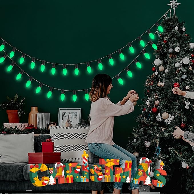 25 Pack C7 Replacement Christmas Light Bulbs, C7 LED Green Blubs for Christmas String Lights, E12 Candelabra Vintage Bulbs for Outdoor String Lights, Green - Bloomnest
