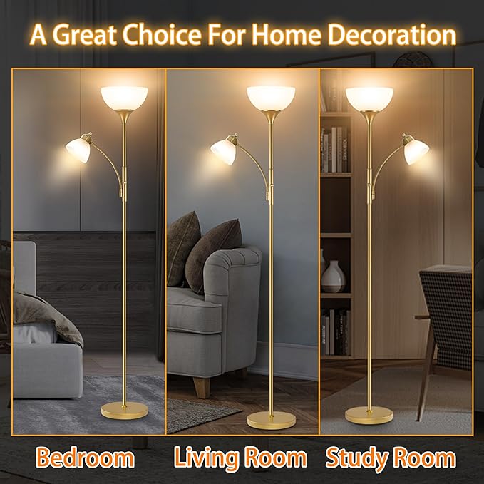 Floor Lamp, Standing lamp, Stepless Dimming Brightness, Included 9W and 5W LED Bulbs, Lamp for Living Room, Bedroom, Office, Reading - Bloomnest