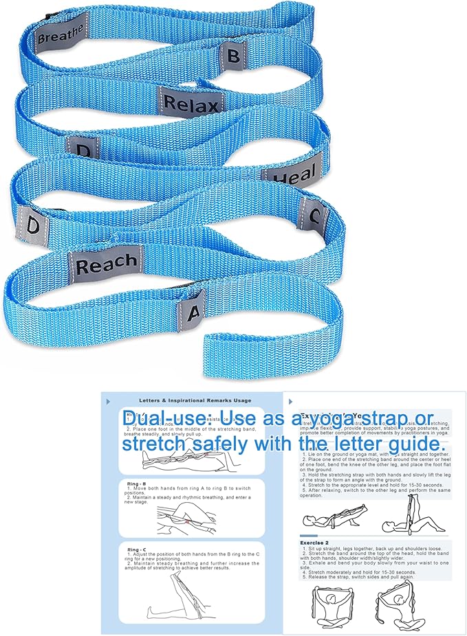 Stretching Strap Yoga Strap with 10 Loops, Non-Elastic Stretch Band for Physical Therapy, Flexibility, Exercise, Pilates, Dance & Gymnastics Workout - Bloomnest