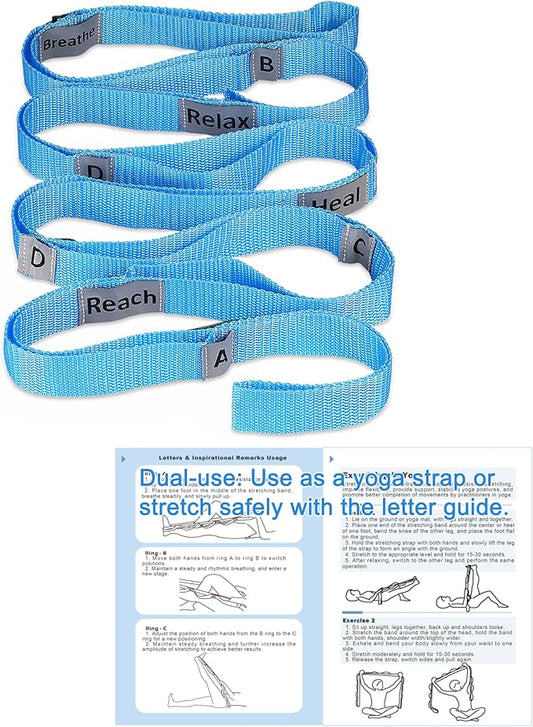 Stretching Strap Yoga Strap with 10 Loops, Non-Elastic Stretch Band for Physical Therapy, Flexibility, Exercise, Pilates, Dance & Gymnastics Workout - Bloomnest