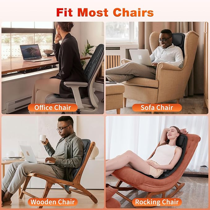 Back Massager with Heat for Pain Relief, Back Massage Chair Pad, Full Body Massage, Deep Tissue Vibration Massager with 2 Adapters, Office and Recliner - Bloomnest
