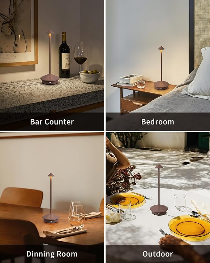 Modern Cordless Table Lamp Set of 2, Portable LED Desk Lamps, 5000mAh Rechargeable Battery Operated Lighting for Bedroom Dining Room Restaurant Coffee Shop Camping Night Light (Brown) - Bloomnest