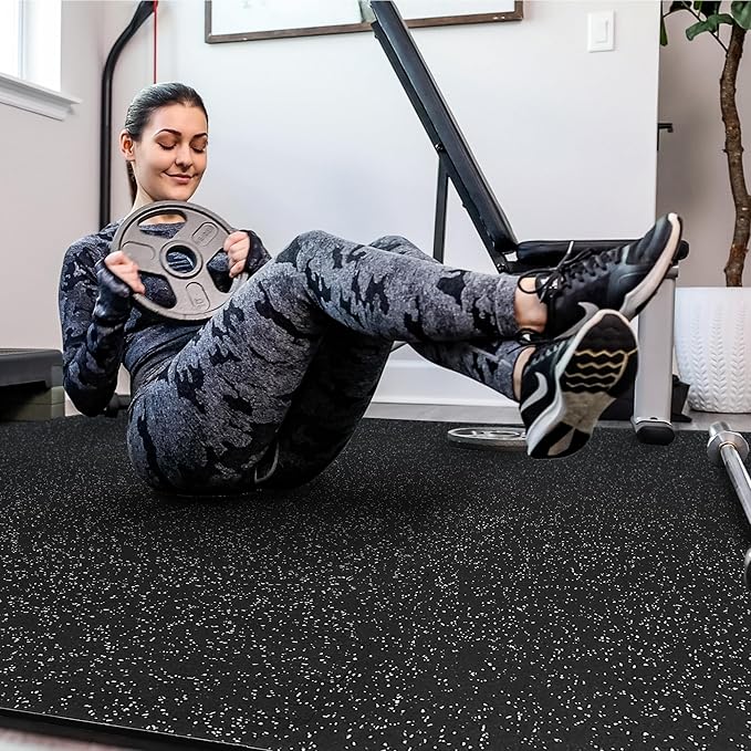 SUPERJARE 0.56'' Thick 36 Pcs 144 Sq Ft Rubber Top Exercise Equipment Mats, High Density EVA Foam Mats with Rubber Top, Interlocking Gym Flooring for Home Gym, Protective Workout Mat, Black/Grey - Bloomnest