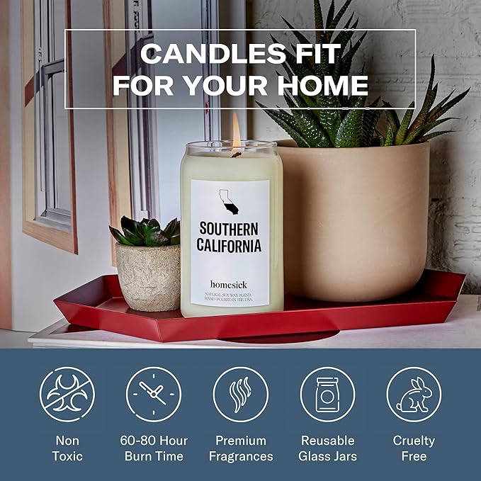 Homesick Scented Candles for Home (Southern California) - 13.75 oz Long-Lasting Soy Wax Jar Candle for Women & Men for All Occasions, 60-80 Hours Burn Time - Notes of Orange, Lemon & Rose - Bloomnest