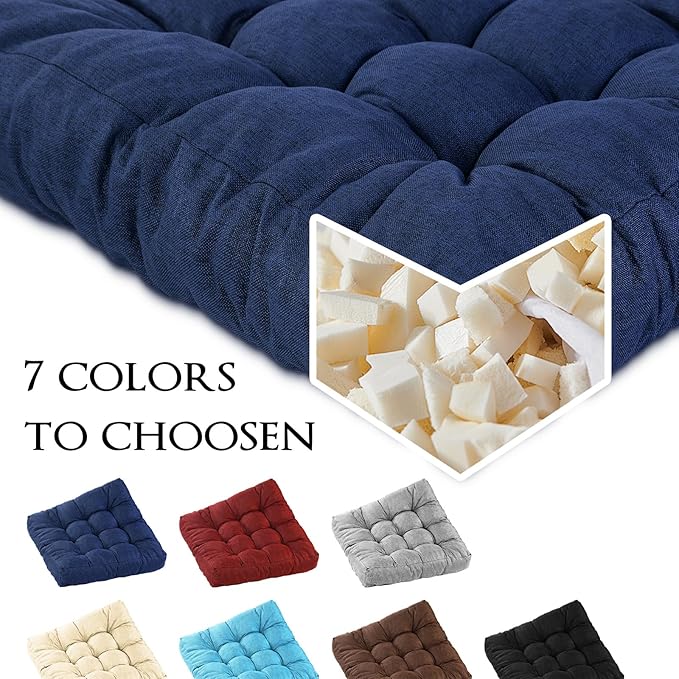 Meditation Floor Cushions, Thickened Floor Pillow for Adults, Large Square Pillows Seat Cushion for Tatami Living Room Yoga, Memory Sponge Block Added, 22x22 Inch, Drak Blue