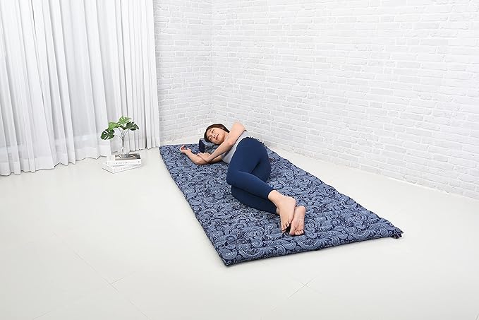 Leewadee - Kapok Roll Mat – Handcrafted Folding Sleep & Relaxation Mattress from Thailand, Ideal as Guest Bed, Camping Mat, Yoga Mat or Traditional Futon, 75 x 39 inches, Blue White - Bloomnest