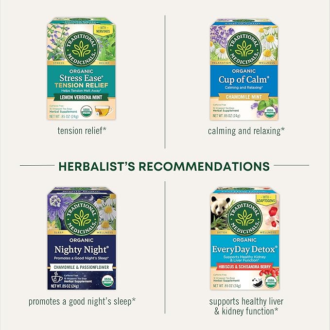 Traditional Medicinals Organic, Stress Ease Calm with Adaptogens, Ashwagandha & Honeybush - Promotes Relaxation - Kosher, Non-GMO, Caffeine-Free, Compostable - 16 Tea Bags - Bloomnest