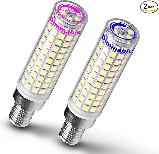 E12 100w Dimmable LED Candelabra Bulbs Replacement C7,6000K Daylight Bright Cool White,1000 Lumen T6 E12 12W LED Candle Bulbs for Ceiling Fan Chandelier Pendant Lighting Salt Lamp,No Flicker,2 Pack - Bloomnest