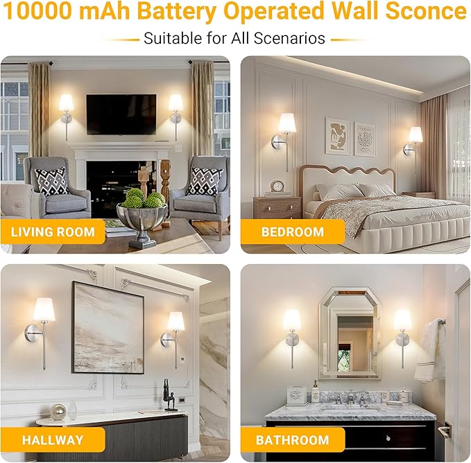 Battery Operated Wall Sconce: Peel and Stick Adhesives Stick On Non Drill Wall Light, Rechargeable Wireless Wall Lamp with Battery Corn Bulb for Bedroom Wall Decor (Nickel,20inch) - Bloomnest