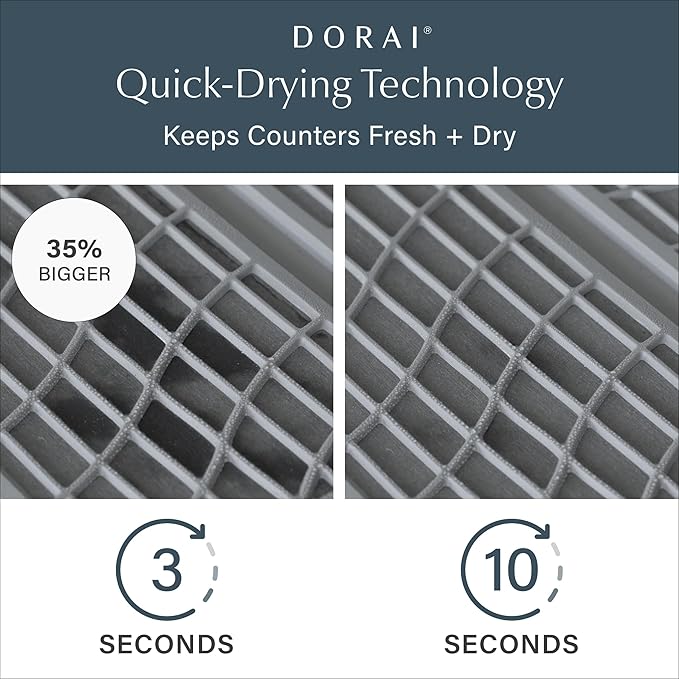 Dorai Home Collapsible Dish Drying Rack and Stone Dish Pad – Large Foldable Drying Rack with Instant - Dry Stone Mat –Space-Saving Drainer Rack for Kitchen Counter - 24.6" x 16.5", Slate - Bloomnest
