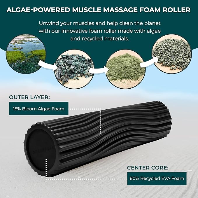 Oceanfoam Soft Tidal Roller (Black) - Low Density Foam Roller for Physical Therapy, Back Pain, Excercise & Stretching - Wave Textured - Yoga, Athletics, & Wellness - Full Size, 20" x 5" - Bloomnest