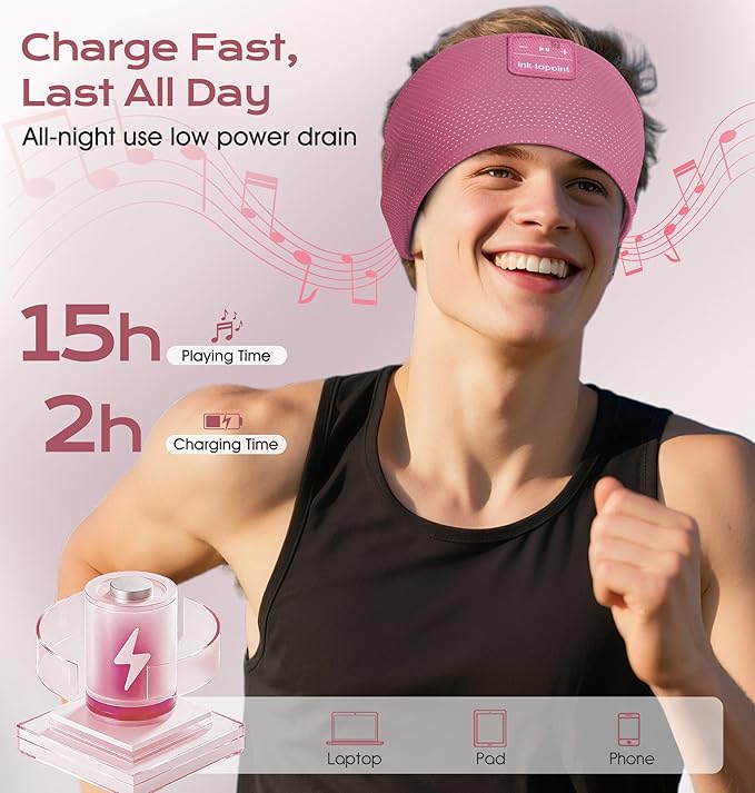 ink-topoint Sleep Headphones Bluetooth 5.4 Headphone, Sports Earphones with HD Stereo Speakers Breathable Sports Headphones for Running, Yoga, Travel, Sleeping, Ideal Gifts for Men Women - Bloomnest