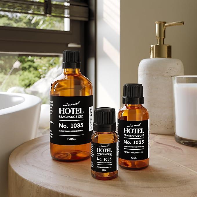 AirScent Hotel Diffuser Oil No. 1035 Inspired by Gramercy Park's Cade 26 Santal Blend - Fragrance Oil for Ultrasonic and Waterless Diffusers and Crafting - 10 mL, 0.34 fl oz Glass Bottle with Dropper - Bloomnest