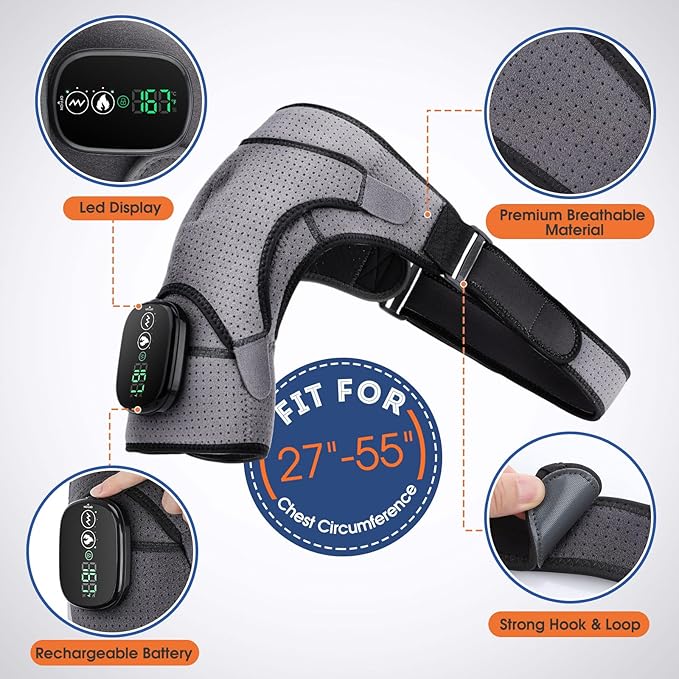 Cordless Shoulder Heating Pad, Heated Shoulder Wrap with Vibration, Shoulder Massager Heated Shoulder Brace for Women Men - Bloomnest