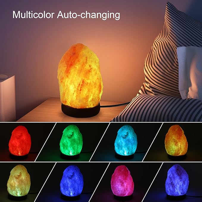 Wrcevtor Natural Salt Rock Night Lamp with 7 Colors Changing, Mini Small Crystal Salt Lamp for Home Decor and Gift - Natural Shaped, Premium Wood Base - Bloomnest