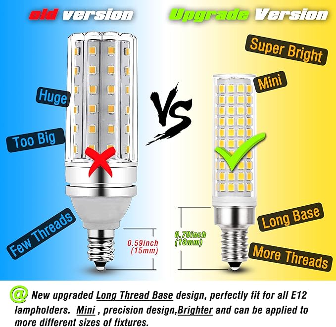 ALIDE E12 100w LED Candelabra Bulbs Replacement C7,4000K Natural White,1200lm T6 10W LED E12 Candle Light Bulbs for Ceiling Fan Pendant Lighting Salt Lamp,Non-dimmable,5 Pack - Bloomnest