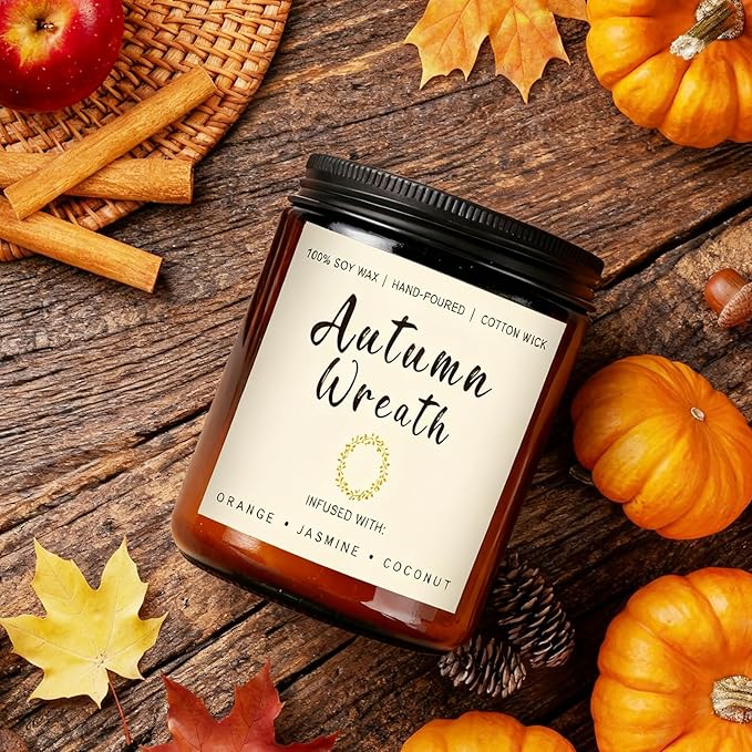 Fall Candles Set - 6 Pack Candles for Home Scented, Fall Scented Candles for Autumn Gift Home Decoration, Natural Non Toxic Soy Candle Gifts for Women, Cinnamon Apple/Autumn Wreath - Bloomnest