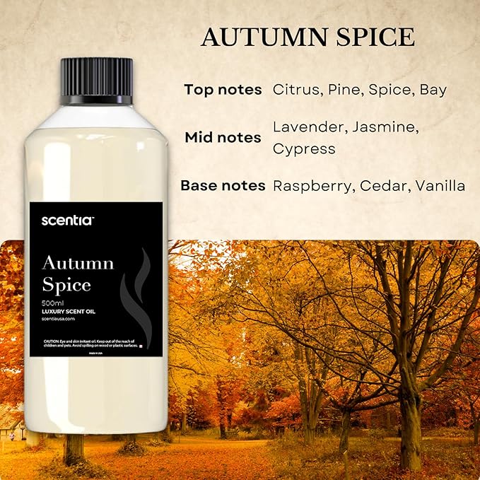 Scentia Autumn Spice Essential Oil – 500ml Fall Blend with Pumpkin Spice Notes | Diffuser Oil for Home, Halloween & Thanksgiving Décor | Aromatherapy, Candle & Soap Making Scentia
