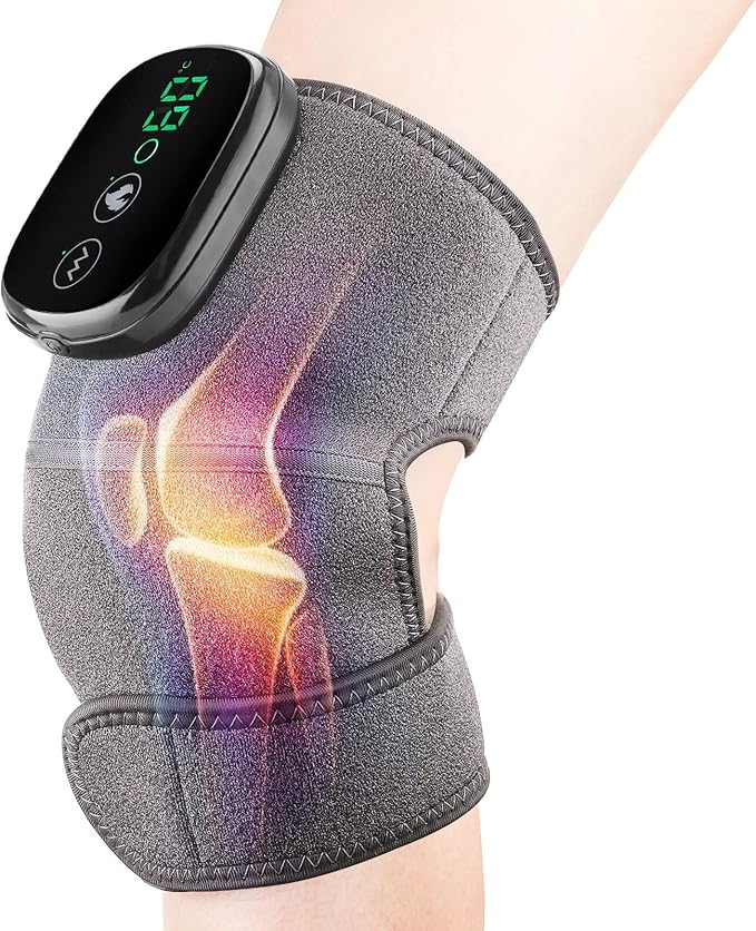 Cordless Knee Massager with Heat Vibration, Knee Heating Pad, Electric Heated Knee Brace Shoulder Heating Pads Elbow Wrap with 3 Heat Levels and Massage Modes - Bloomnest