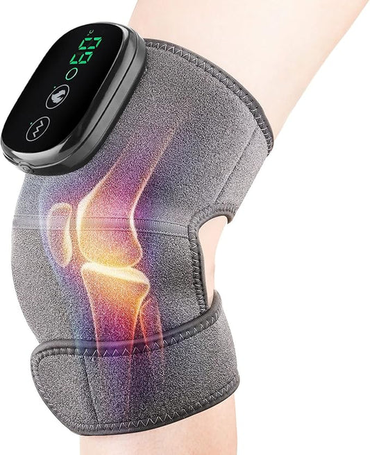 Cordless Knee Massager with Heat Vibration, Knee Heating Pad, Electric Heated Knee Brace Shoulder Heating Pads Elbow Wrap with 3 Heat Levels and Massage Modes - Bloomnest