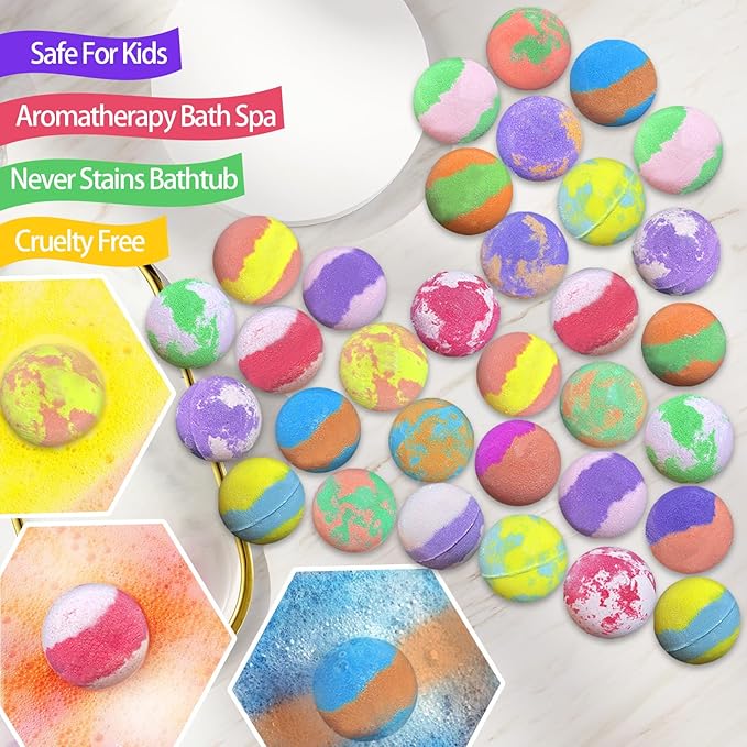 Bath Bombs for Kids with Surprise Inside, 32 Pack Bath Bombs with Land & Sea Animal Toys, Handmade Fizzy Bubble Children Bath Ball Gift Set for Kids Birthday, Christmas, Mothers Day Gifts for Daughter - Bloomnest