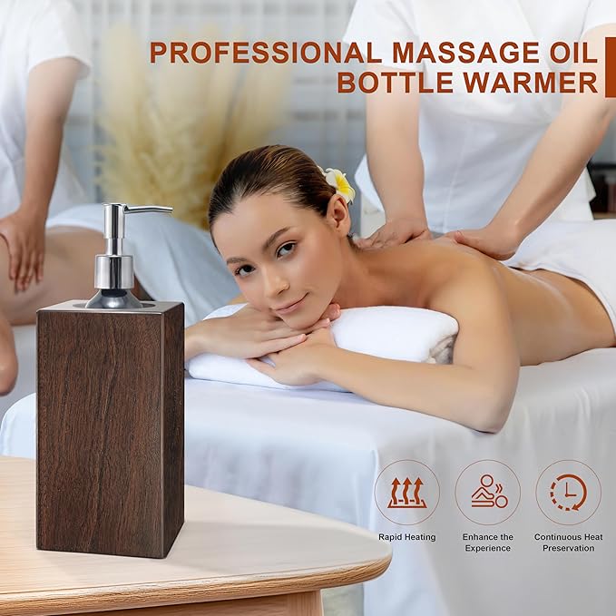 Walnut Wood Massage Oil Warmer Automatic Heating Faster with 2 Massage Oil Pump Bottles Lotion Warmer Dispenser Heated 122-140°F Suitable for Salon Spa Electric Oil Warmer Massage Elitzia ETOH01 - Bloomnest