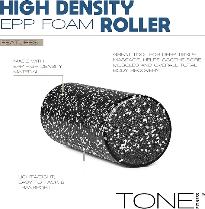 Tone Fitness High Density EPP Foam Exercise Foam Roller for Yoga, Pilates, Stretching, Massage, and Recovery | Multiple Sizes and Colors - Bloomnest