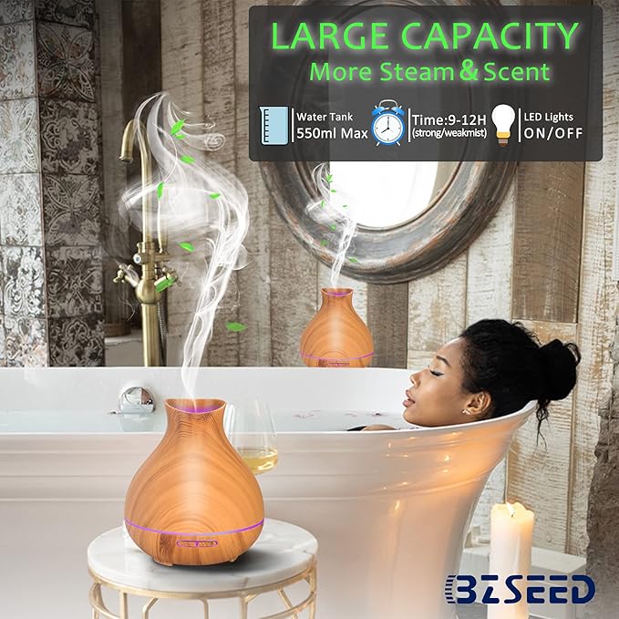 BZseed Aromatherapy Essential Oil Diffuser,2 PCS Humidifier with 550ml Lasting Mist Output Waterless Auto-Off Ultrasonic Diffusers 7 Color LED Lights Cool Mist Humidifier for Large Room, Home - Bloomnest
