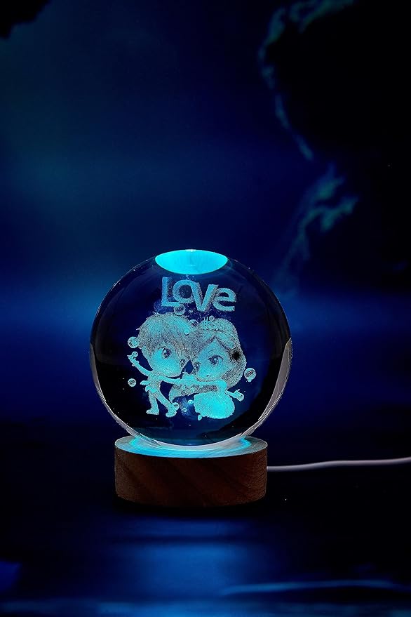 Love Crystal Ball lamp,3D 3.15 inch K9 Couple Night Light with Wooden Base,16 Colors Change with Remote Control,Sweetheart Crystal Gift for Girlfriend,Valentine's Day Christmas Gift (F) - Bloomnest
