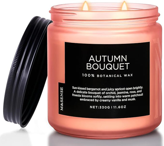M&SENSE Fall Candle Autumn Wreath Scented, Large 11.6oz Natural Soy Wax 70 Hours Burn Time Clean Non Toxic Candle Classic 2 Wicks Gifts - Bloomnest