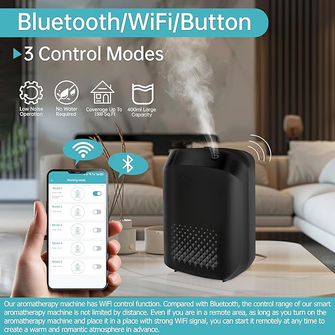 WiFi Smart Scent Air Machine for Home, App Control Waterless Essential Oil Diffuser, 1500 Sq.Ft Cold Air Diffusion System, 400ml Hotel Collection Diffuser for Large Room, Office (Black) - Bloomnest