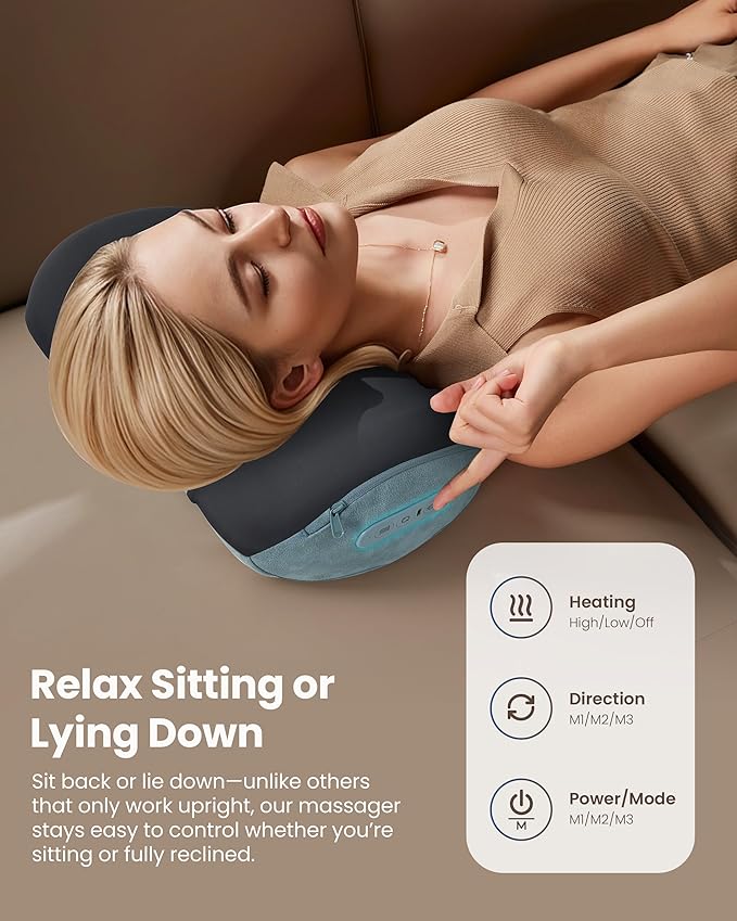 COMFIER Cordless Neck and Back Massager with Heat, Rechargable Massage Pillow for for Neck,Back & Shoulder,Deep Tissue Kneading Back Massager for Home Office,Gifts for Dad,Mom - Bloomnest